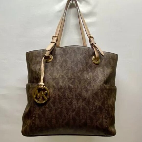 Michael Kors Signature Jet Set East West Top Zip Tote Brown Khaki Saffiano EUC - Picture 15 of 15